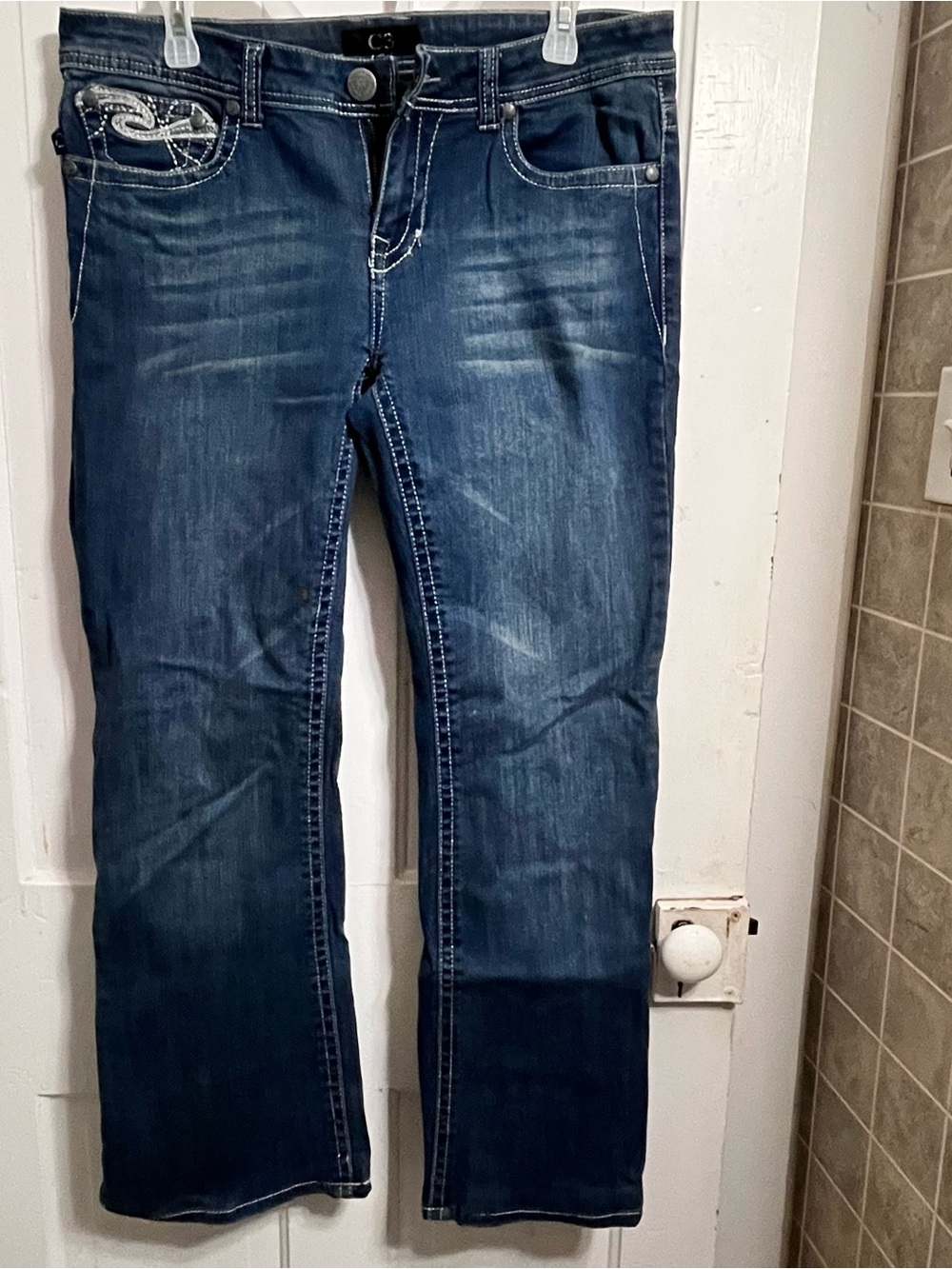 C3 Dark Blue Women’s Jeans with Contrast Stitching